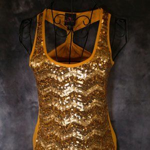 2b bebe yellow mustard / orange sequin tank top - size XS